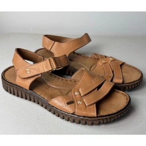 Spring Step Nochella Leather Sandals Sz 38 Camel Tan Soft Comfort Adjustable - Picture 1 of 10