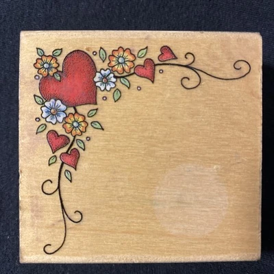 Vintage Heart Flower Corner - Wood Mounted Rubber Stamp - Image 1 of 4
