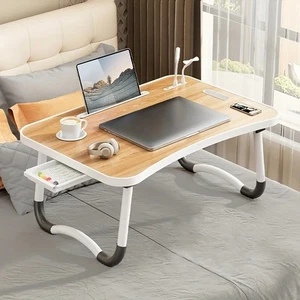 Bureau Portable pour Ordinateur Portable avec Lumière USB, Poignée de Levage de Table Pliable pour Ordinateur Portable - Photo 1/22