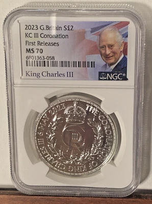 2023 NGC MS70 King Charles III Royal Cypher Silver Coronation Britannia - Image 1 of 4