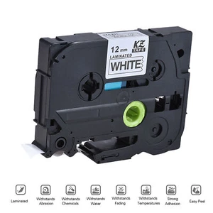 Laminated Label Tape Black on White Compatible for Brother P-touch Printer B2A0 - Picture 1 of 9