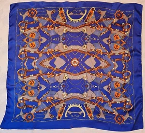 SCHAL VINTAGE AUTHENTISCH NAUTISCHE KUNST SEILE ANKER BLAU SATIN 32" QUADRATISCH - Bild 1 von 3