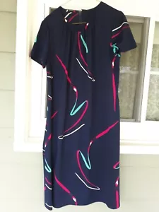 VTG 1980s 70s dress blue Polyester print w/ belt size 12 / 14 - Picture 1 of 12