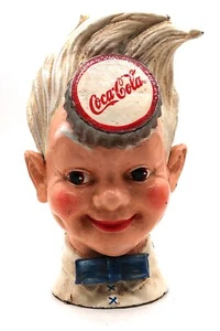 Vtg Sprite Boy Head Coca-Cola Coin Still Bank Cast Iron Coke Collectible - Picture 1 of 18