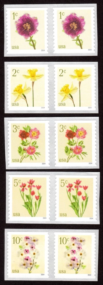 Scott #5906a (5902-06) Flowers Coil Pair of Stamps - MNH - Image 1 of 1