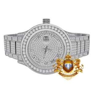 Full Stainless Steel Roman Face White Gold Jojino Joe Rodeo Diamond Watch 45mm - Picture 1 of 4