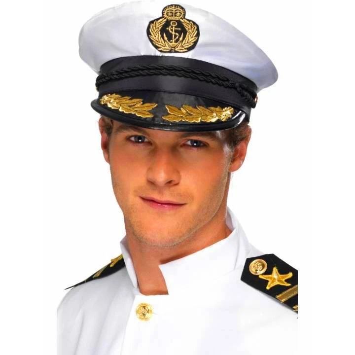 KRD LTD Adult Satin Captain Hat - Navy Sailor Fancy Dress Costume for Parties