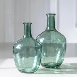 Green Glass Demijohn Bottle Vase x 1, Rustic Round Flower Stem Bud Vase H25.5cm - Picture 1 of 5