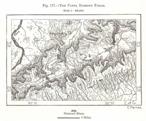 The Panna Diamond Fields. India. Sketch map 1885 old antique plan chart - Picture 1 of 1