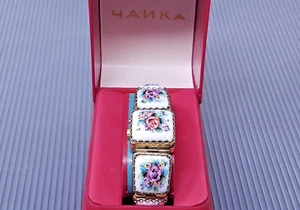 Vintage USSR Watch Ladies CHAIKA with Floral Enamel Bracelet - Picture 1 of 8