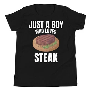 Just a Boy who Loves Steak Meat Eater Steak Lover Novelty Youth T-Shirt - Picture 1 of 6