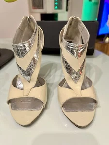 Strutt Couture Elizabeth Cream & Silver Patent Leather Snake UK5 EUR38 Heel - Picture 1 of 5