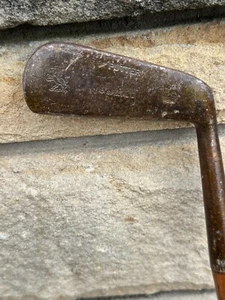 Antique Columbia Special Hickory Right Handed Wood Handle Putter, Gold Tone Head - Picture 1 of 5