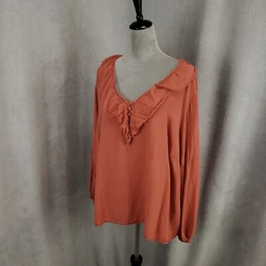 Ava And Viv Blouse Womens 4X Balloon Sleeve Layered Ruffled Boho Mauve Coral - Picture 1 of 10