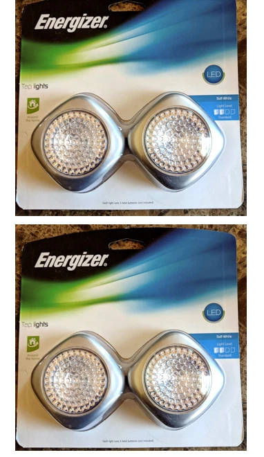 Energizer LED Tap Lights 2x Battery Operated Soft White Light Push on off