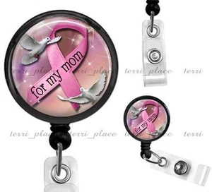 Pink Ribbon Support Clip On Id Badge Reel Retractable Identification Card Holder - Picture 1 of 2