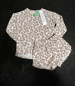 NWT GAP 2 Pc Pajamas PJ Set Girls Size 4 100% Recycled Polyester Cheetah Print - Picture 1 of 10