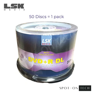 50 LSK DVD DVD+R DL 8x Dual Double Layer White Inkjet print  8.5GB 240Min Dup hp - Picture 1 of 7