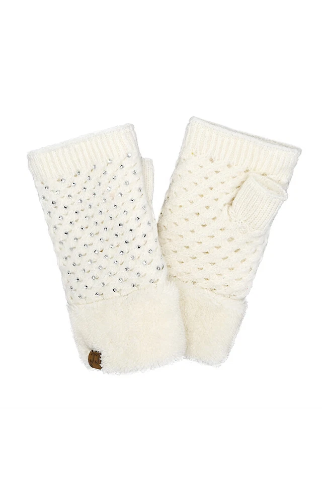 Guantes sin dedos exclusivos de invierno con estrás de color liso para mujer C.C Foto 1 de 3