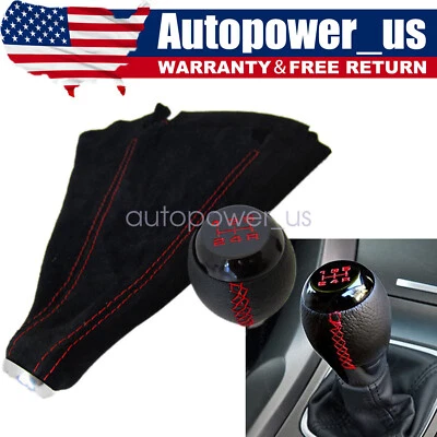 Leather 5 Speed Shift Knob & Boot Cover Combo For 98-08 Honda Civic Accord CR-V - Image 1 of 4