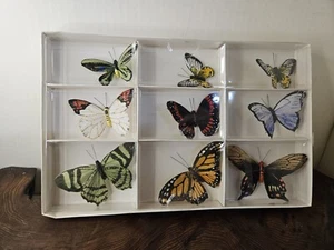 8 Pottery Barn Faux Butterflies Hand Painted Goose Feather Butterfly Set of 9 - Picture 1 of 12