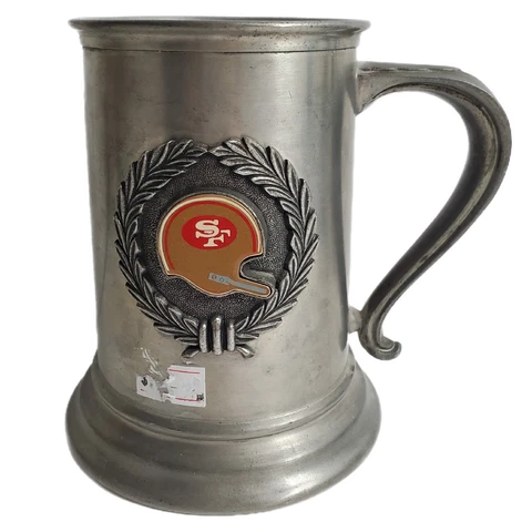 Vintage San Francisco 49ers Metal Mug With Glass Bottom Beer NFL Collectible Cover