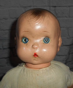 MUÑECA HERMANO JINETE 21" composición y tela bebé marcado años 30 ojos azules claros - Imagen 1 de 9