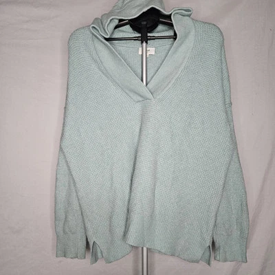 Aerie Cozy Up Oversized Sweater Womens Small Waffle Knit Hood Blue Aqua Mint - Image 1 of 4