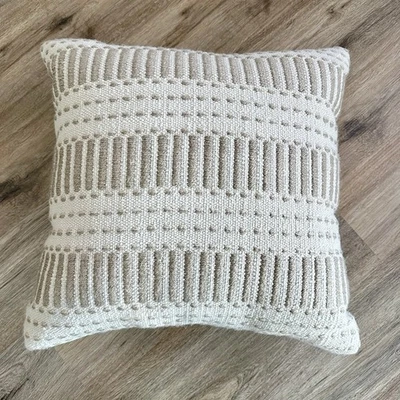 Pottery Barn Textured Outdoor Decorative Pillow Neutral Tan Ivory 19”x19” Woven - Image 1 of 4