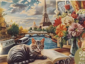 Puzzle 500 Teile komplett Buchstaben codierte Teile & Poster KATZE IN PARIS 20"X15" - Bild 1 von 5