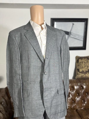 Мужская льняная шерстяная шелковая серая клетчатая спортивная куртка Brunello Cucinelli 54/44US - Изображение 1 из 4