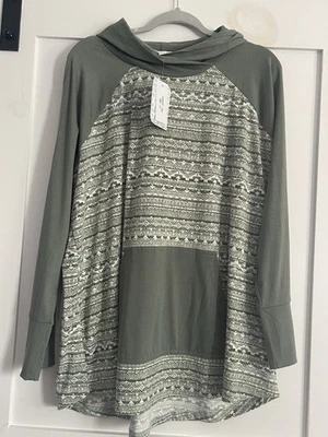 Lularoe Amber Hoodie 2XL Two Patterns In 1 Green NWT - Image 1 of 4