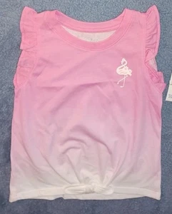 365 KIDS GARANIMALS sz 10 Pink Tie Front Stork Graphic Ruffle Tank Top Cot Blend - Picture 1 of 3