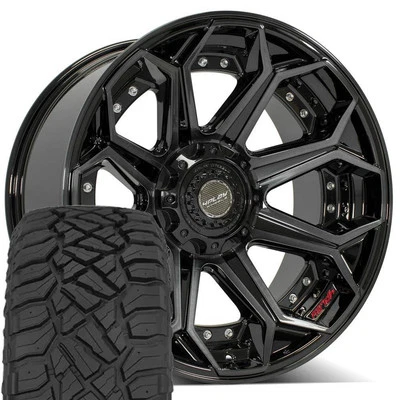 4P80RF 22x10 Black 4PLAY Wheels & 285/45R22 RT Tires Set 5X127 & 5X139.7 -24ET - Image 1 of 4