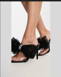 Azalea Wang Sandalen durchsichtig Kunststoff schwarz Absatz Schleife Akzent Größe 8,5 - Bild 1 von 10