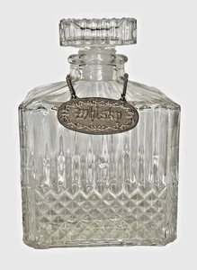 Tappo decanter vetro cristallo piombo vintage etichetta peltro "whisky" "scotch" G2 - Foto 1 di 5