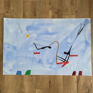 Vintage 80s Outsider Art Surrealist Painting Stuart Buehler 26x40" THE CLUB - Picture 1 of 6