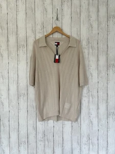 Tommy Hilfiger APXGP F1 Movie Sweater Knit Polo Shirt Size Large Newsprint Top - Picture 1 of 18
