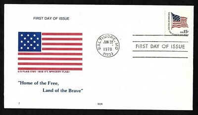 #1618C 15c Fort McHenry Flag - Sun FDC Coil Single - Image 1 of 2