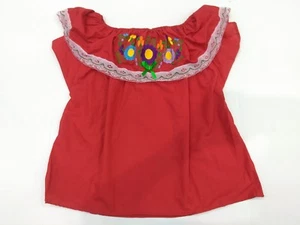 Mexican GYPSY PEASANT popelina Lace Embroidered BLOUSE HIPPIE TOP - Picture 1 of 3