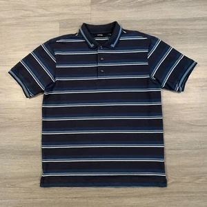 Radmor Polo Shirt Mens Medium Dark Navy Striped Stretch Pima Cotton Golf - Picture 1 of 9