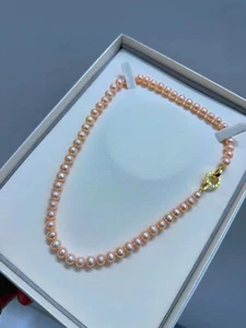 elegant 8-7mm south sea gol dpink pearl necklace 18 inch S925 - Picture 1 of 4