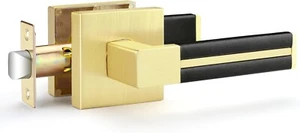 EHOMEWARE 1 Pack Gold Door Lever with Black Leather Handle, Brass Interior Door - Picture 1 of 14