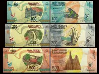 Madagascar 3 Pcs Set 100 200 500 Francs 2017, UNC, P-97 98 99 - Image 1 of 4