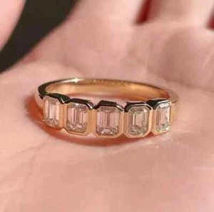 Art Deco Style Lab-Created Diamond Birthday Ring Gift For Her 14k Yellow Gold FN - Picture 1 of 9