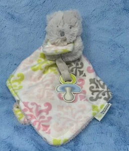Blankets And Beyond gray teddy bear pink green damask baby Security Blanket - Picture 1 of 4