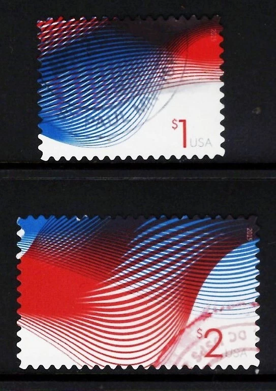 OFF paper #4953-54 Patriotic Wave (used set of 2) $1,$2 2015 _f190 - Image 1 of 1