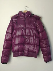 Superdry lila Fellkapuze durchgehender Reißverschluss warme gefütterte Winterjacke Mantel – Damen UK 10 - Bild 1 von 14