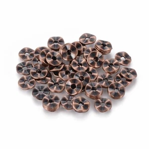 200 pcs Flat Round Red Copper Nickel Free Tibetan Style Wavy Spacer Beads 7x1mm - Picture 1 of 2