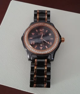 ONISS Paris Damenband schwarz High Tech Keramik Saphir Kristall Roségold - Bild 1 von 20